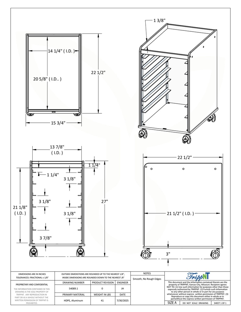 LabFlow Hood Cart with 2.5" Polypro Trays