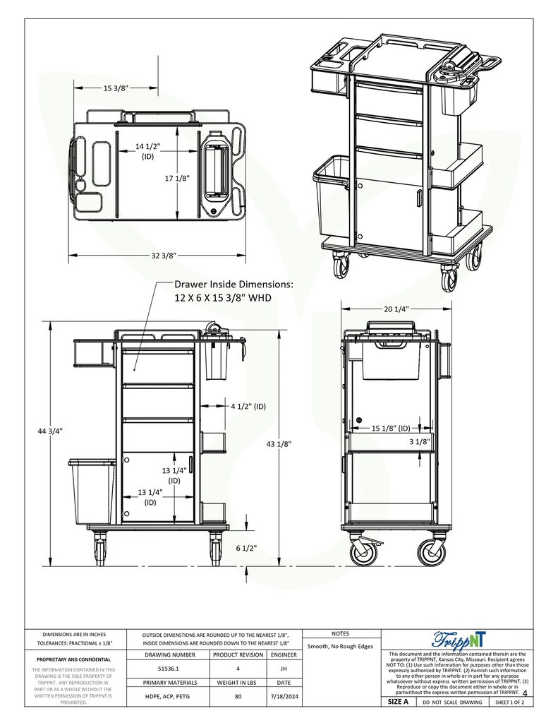 Phlebotomy Pro Cart,  32 3/8" Width X 43 1/8" Height X 20 1/4" Depth