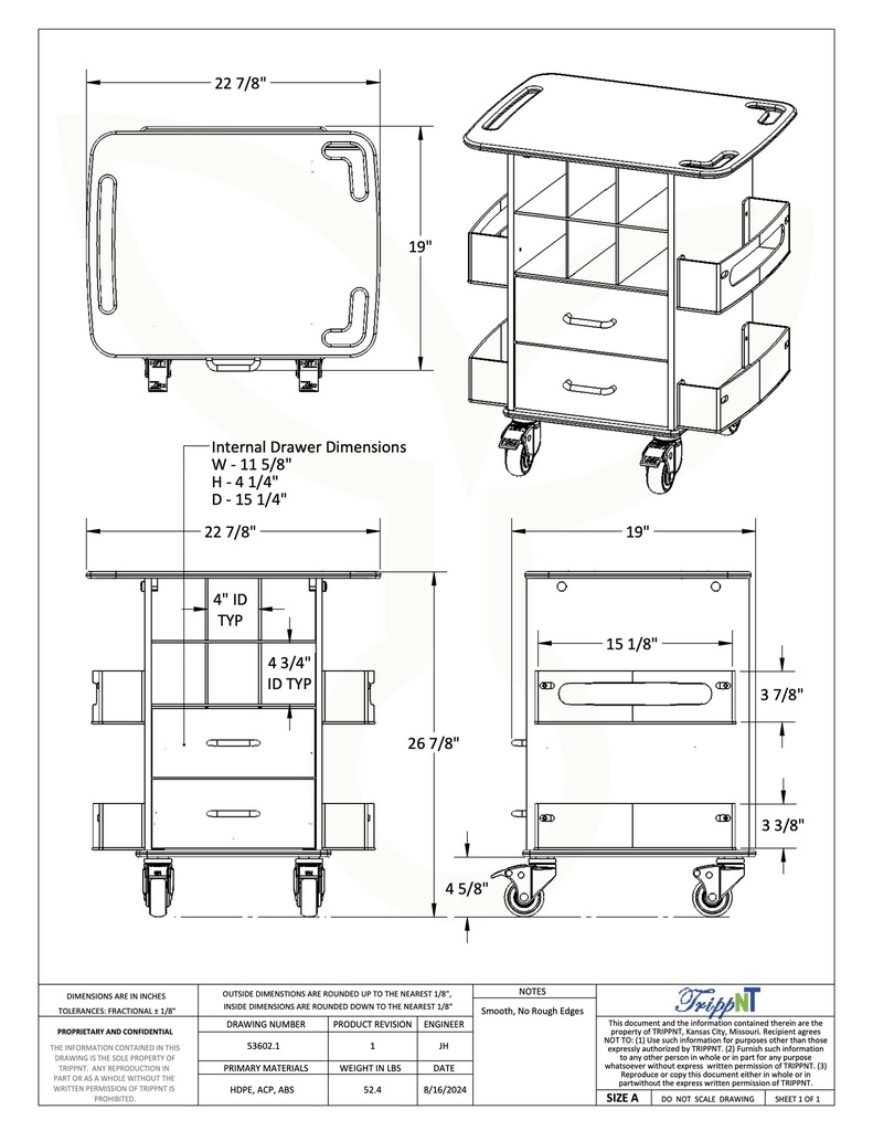 Core Pipette and Fume Hood Supply Cart