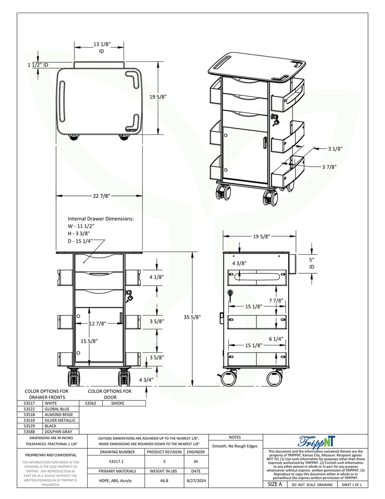 Core DX Cart with Hinged Door Drawing