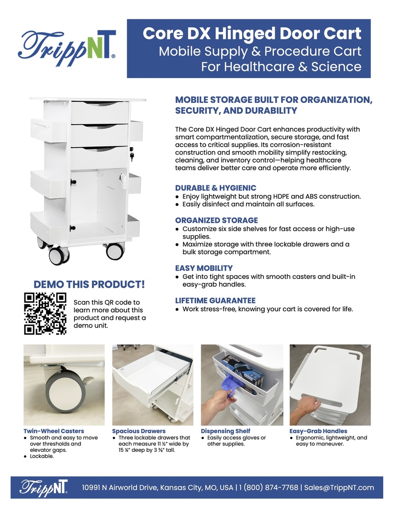 Core DX Cart with Hinged Door, Silver Metallic
