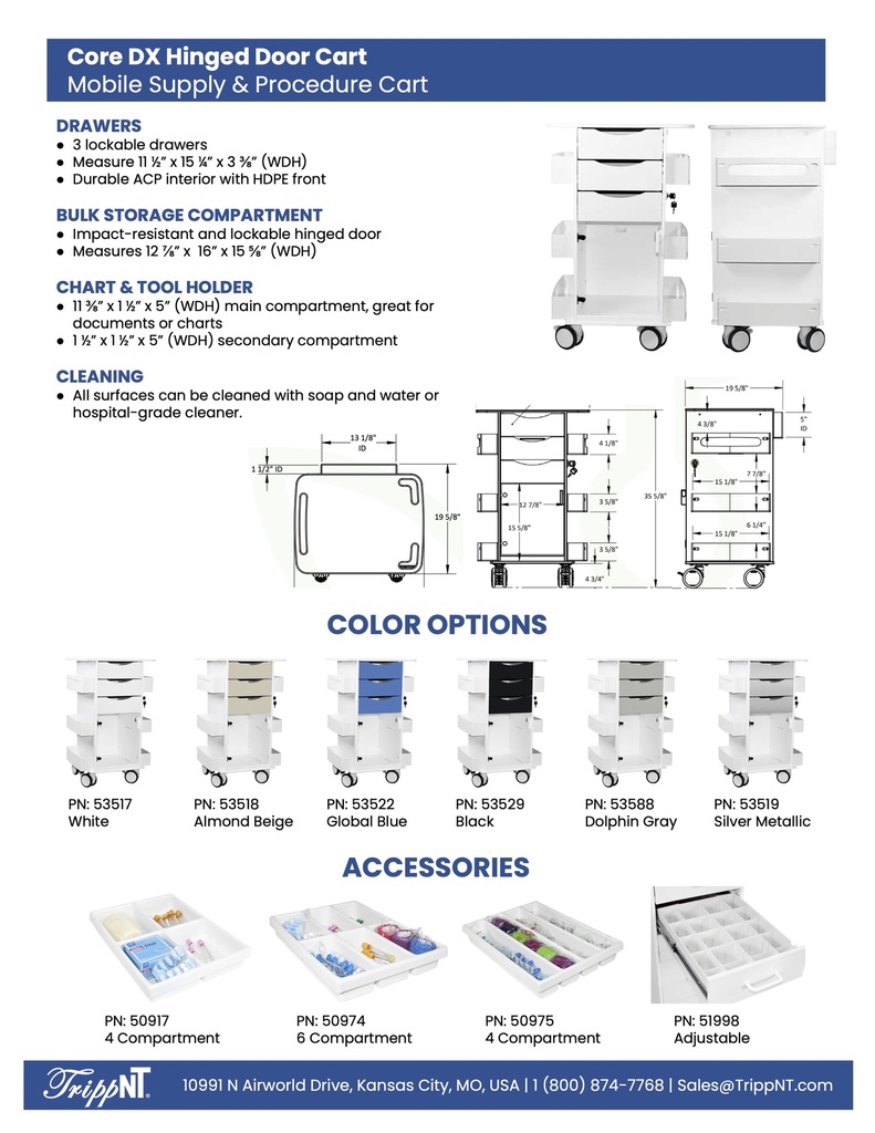 Core DX Cart with Hinged Door, Silver Metallic