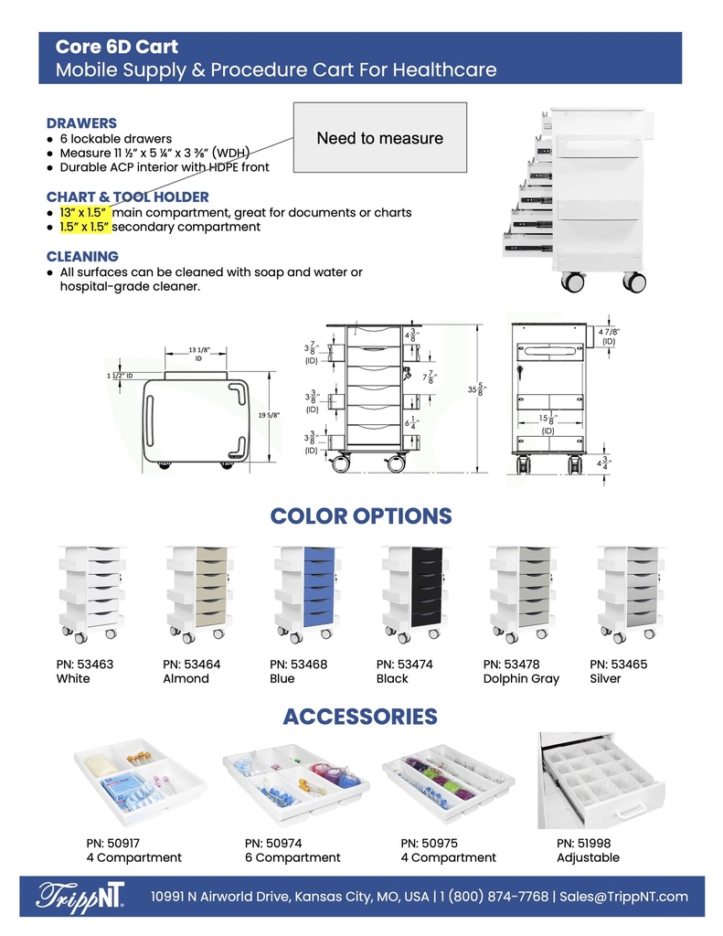 Core 6D Cart with Almond Beige Drawers