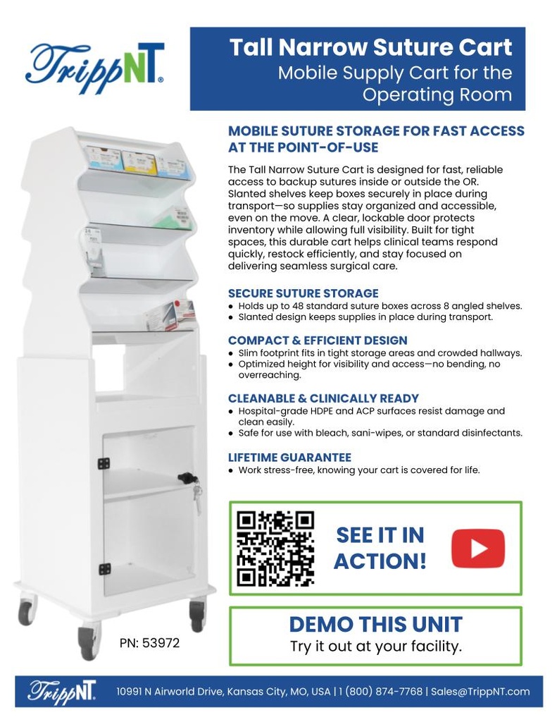 Tall Narrow Suture Medical Cart with Clear Lockable Door