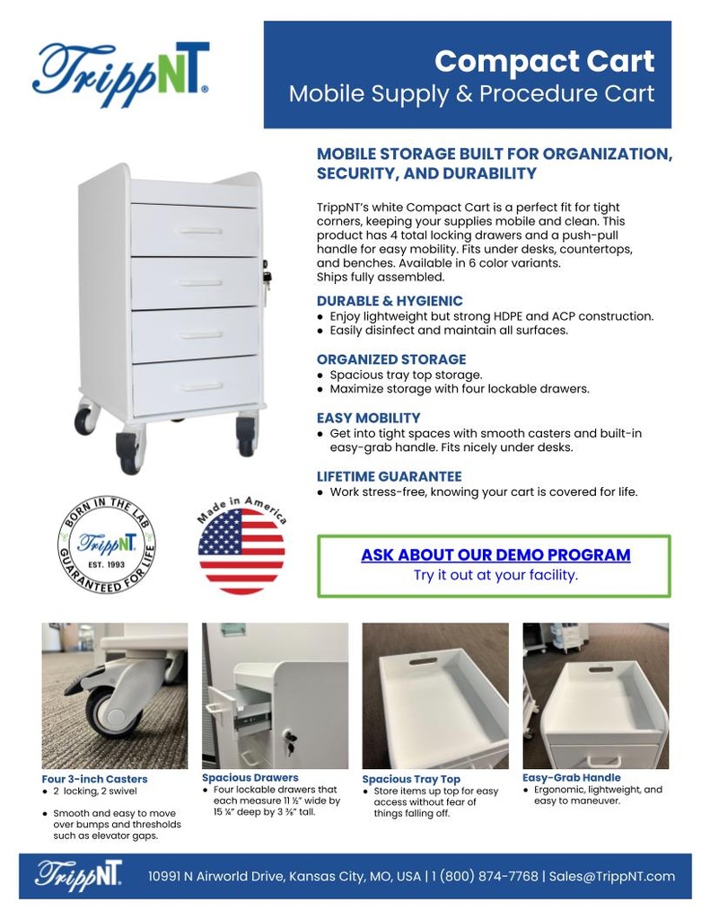Compact 4 Drawer Lock ing Cart Sales Sheet Front Page