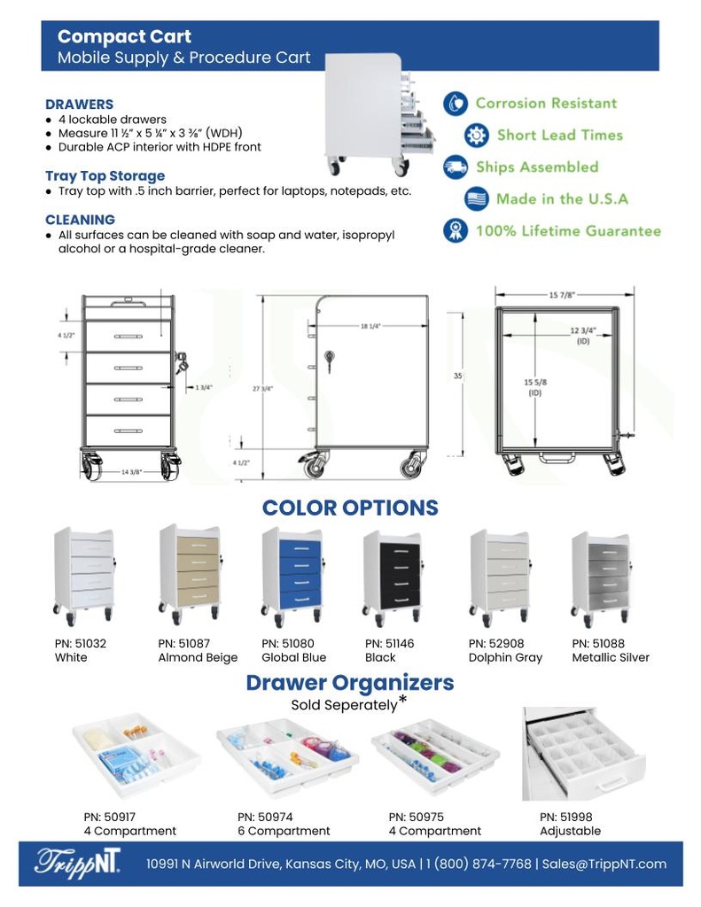 Compact 4 Drawer Locking Cart Sales Sheet Back