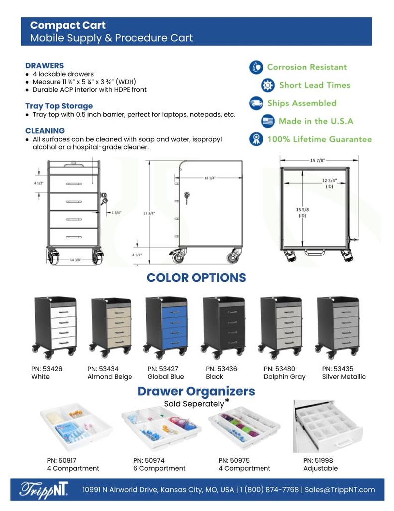 Black Compact Cart, White Drawers