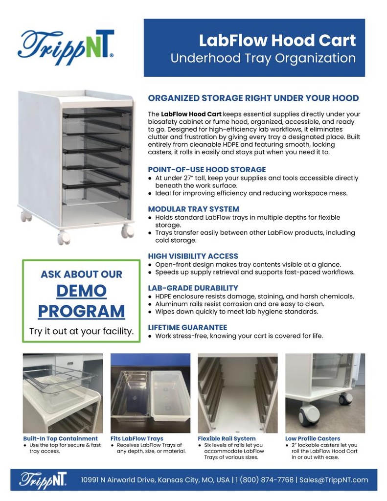 LabFlow Hood Cart with 6" Polypro Trays