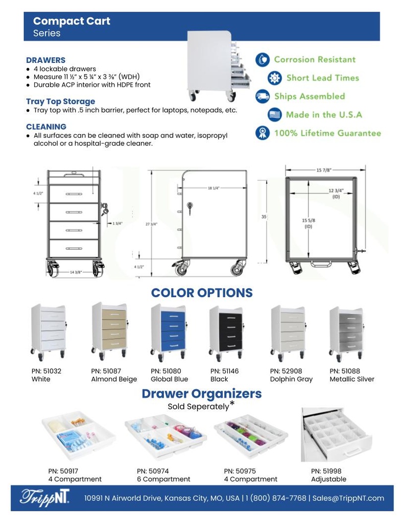 Compact 4 Drawer Locking Cart - Sales Sheet Back
