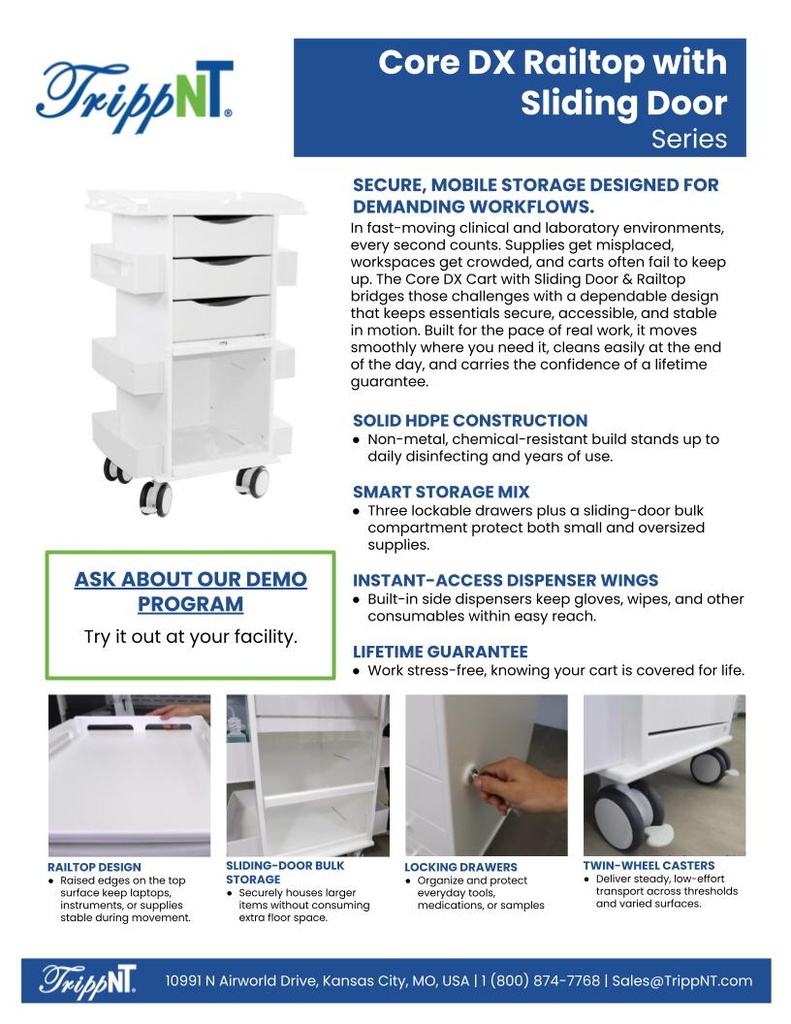Core DX Cart Sliding Door & Railtop, Global Blue