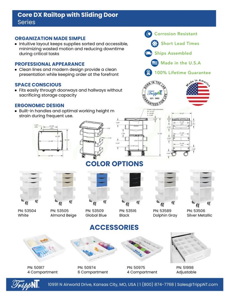Core DX Cart Sliding Door & Railtop, Global Blue