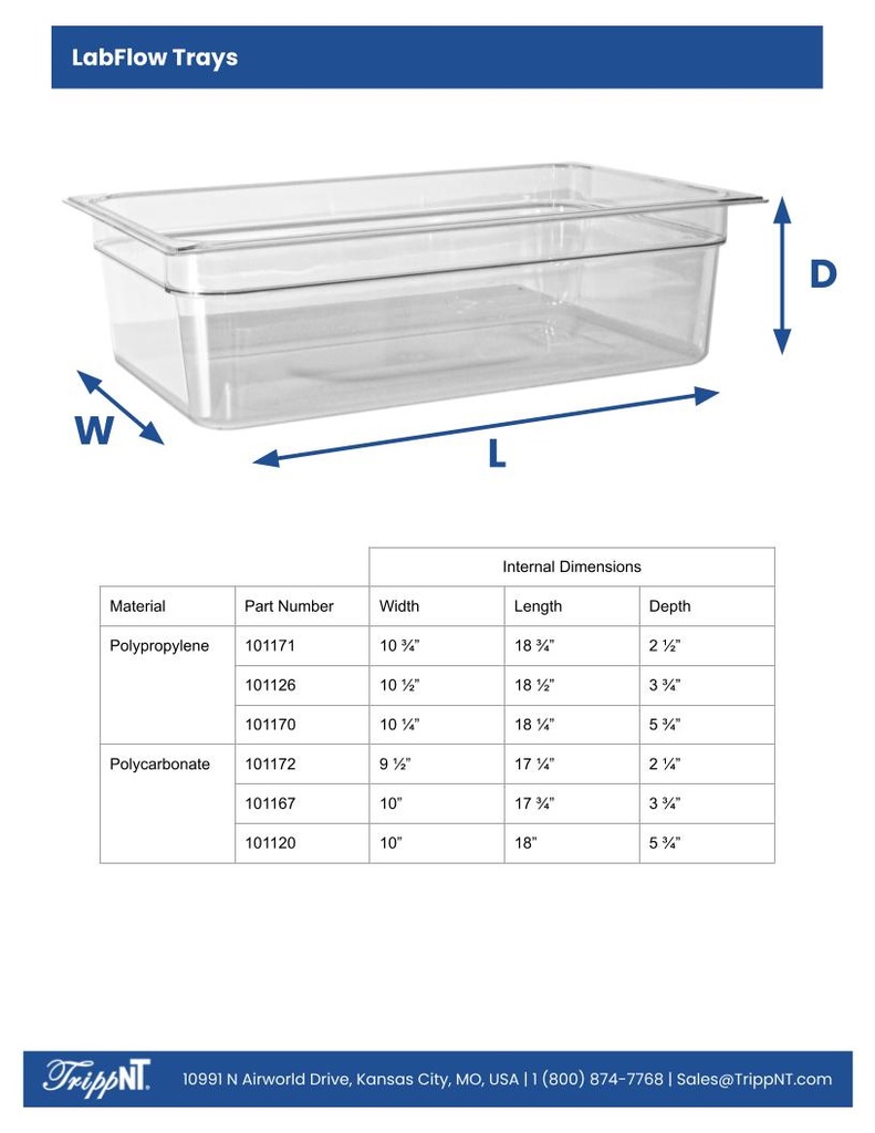 LabFlow Tray Polycarbonate 4"