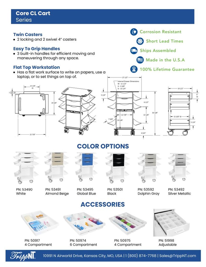 Core CL Cart with White Drawers