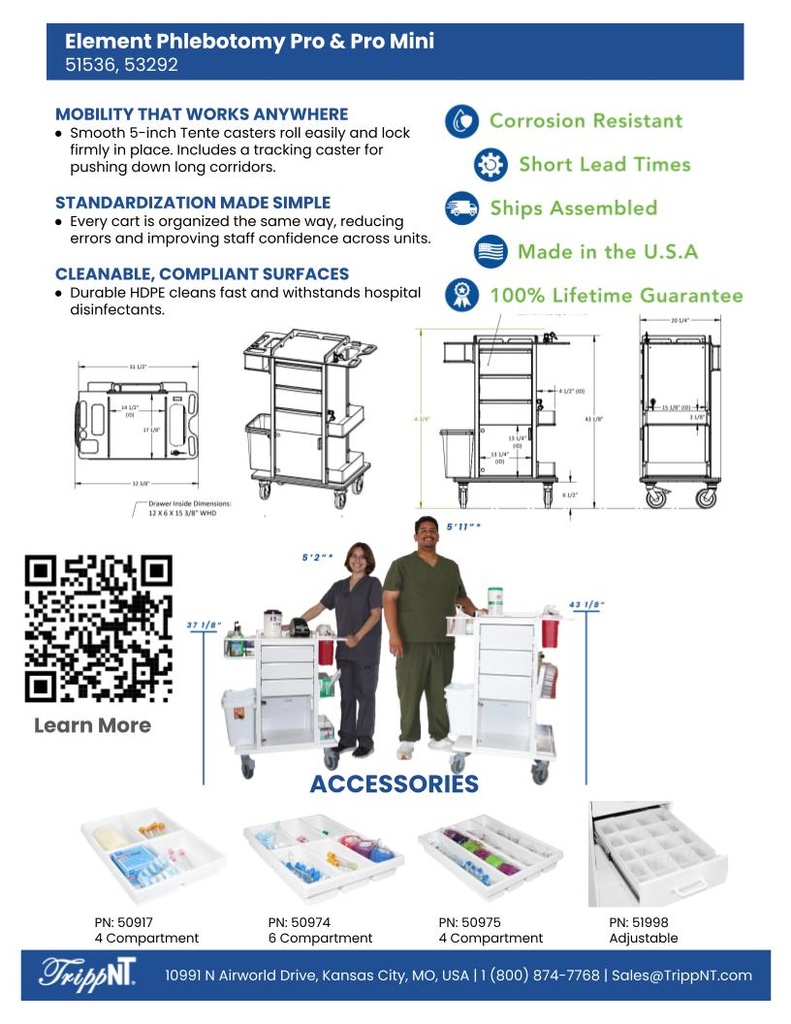 Hospital Grade Phlebotomy Pro Cart MINI - Lifetime Warranty