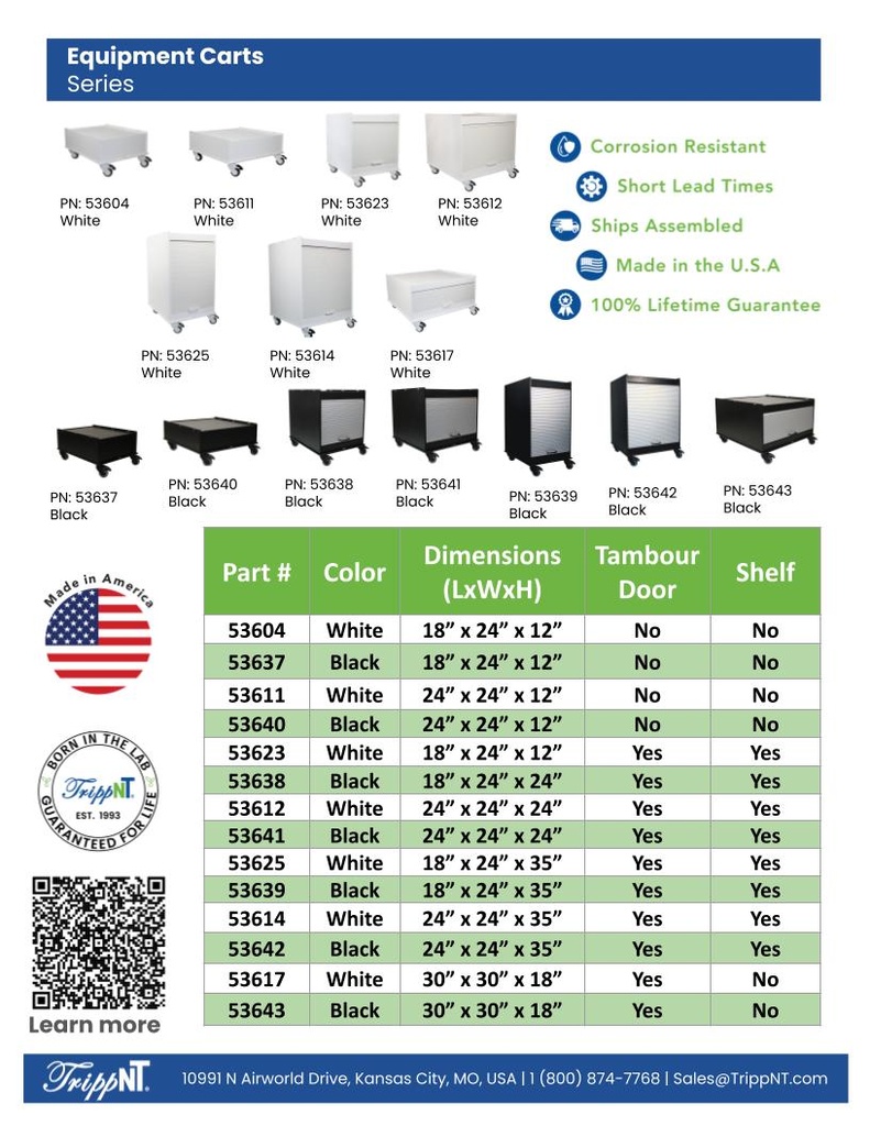 Equipment Cart White 30 x 30, 18" Height, Tambour Door