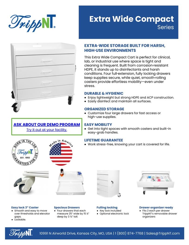 Extra Wide Compact Cart, Silver Metallic