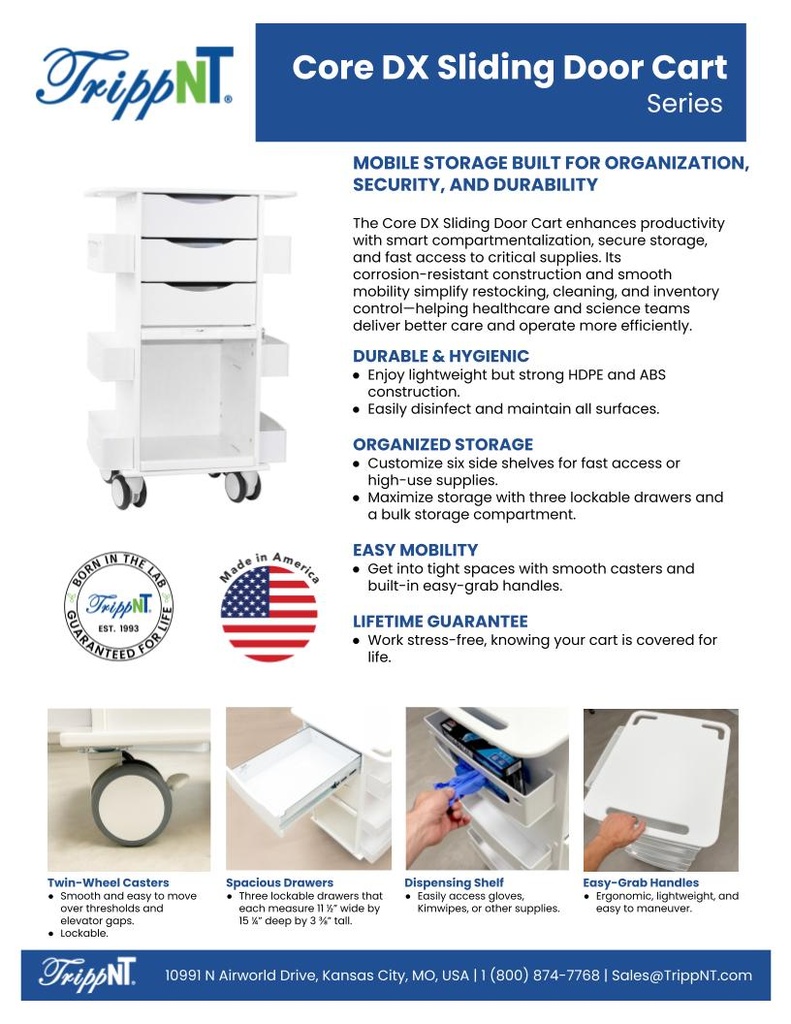 Core DX Cart with Sliding Door, Silver Metallic