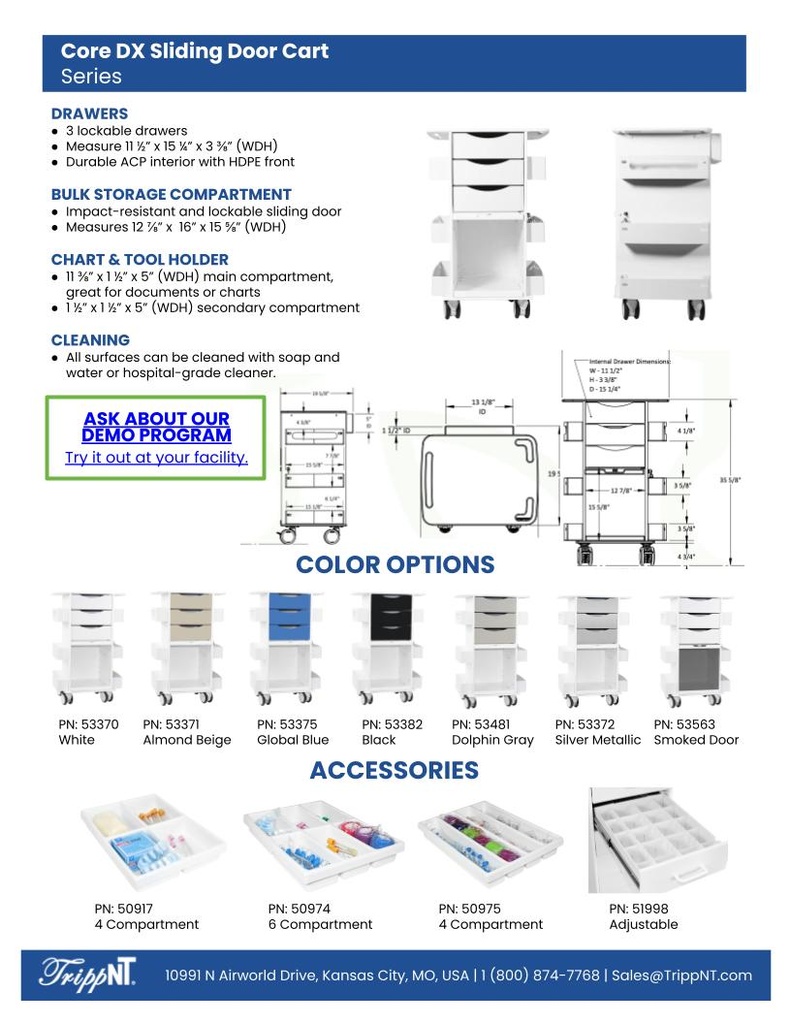 Core DX Cart with Sliding Door, Silver Metallic