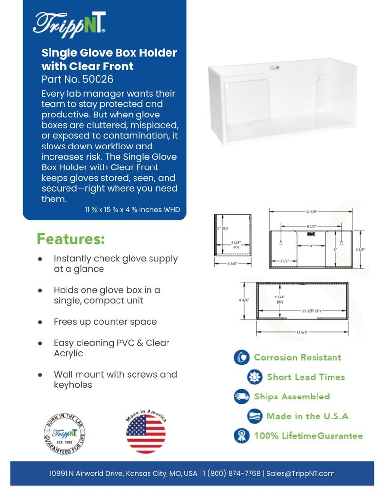 Single Glove Box Holder with Clear Front