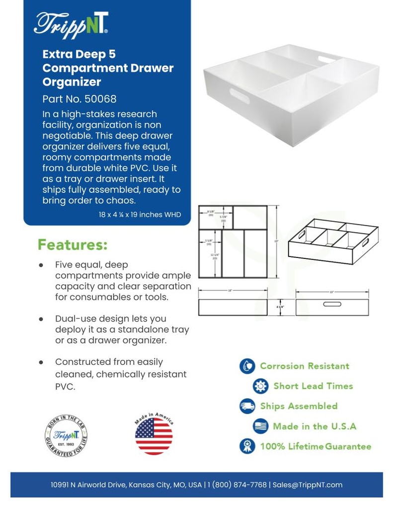 5 Compartment Deep Drawer Organizer
