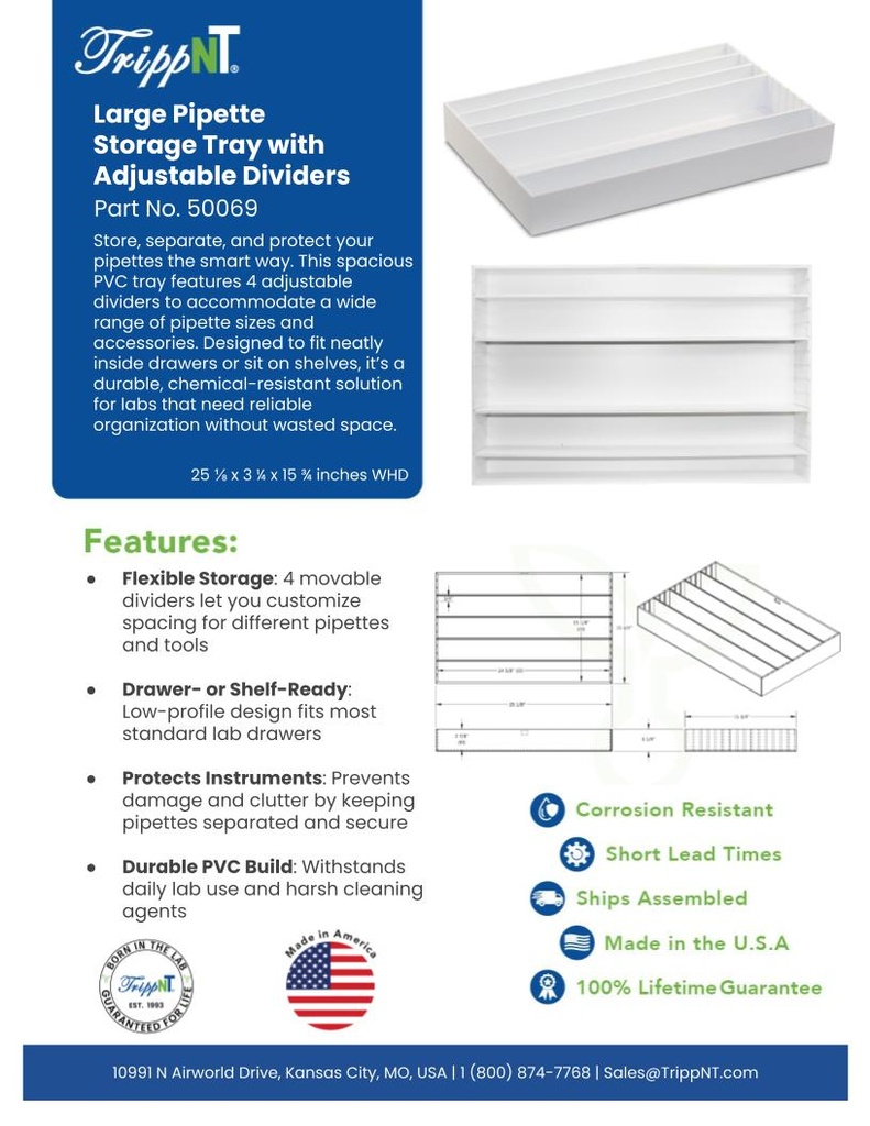 Pipette Drawer Organizer with 5 Dividers
