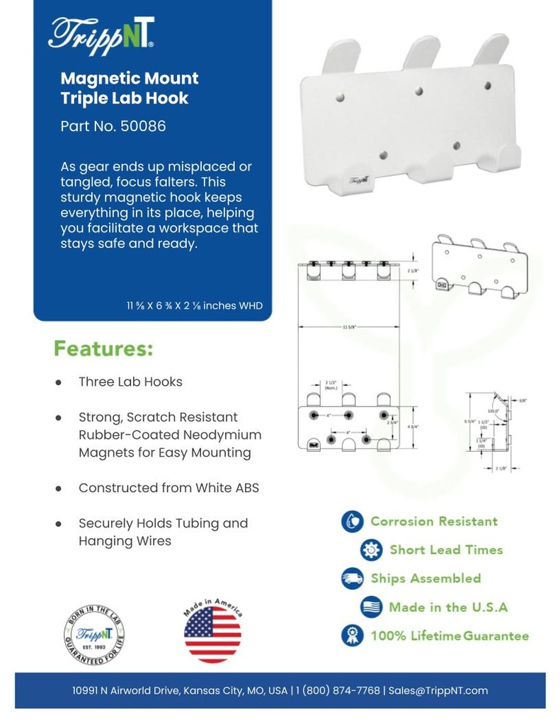 Magnetic Mount Triple Lab Hook
