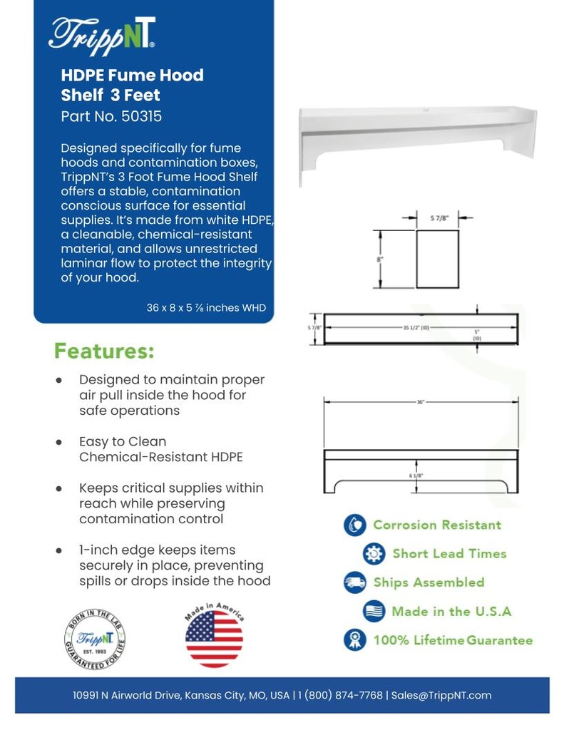 Polyethylene Fume Hood Shelf