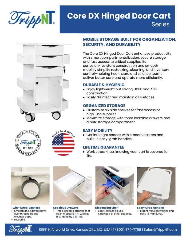 Core DX Cart with Hinged Door, Silver Metallic