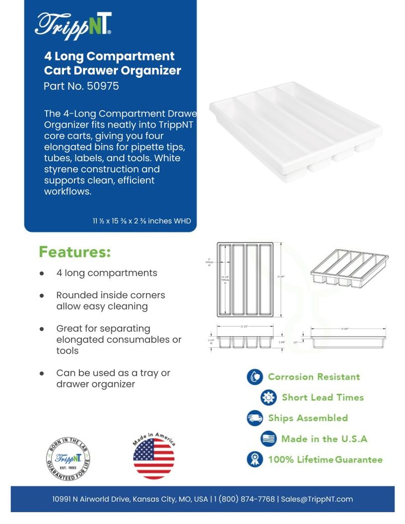 4 Long Compartment Cart Drawer Organizer