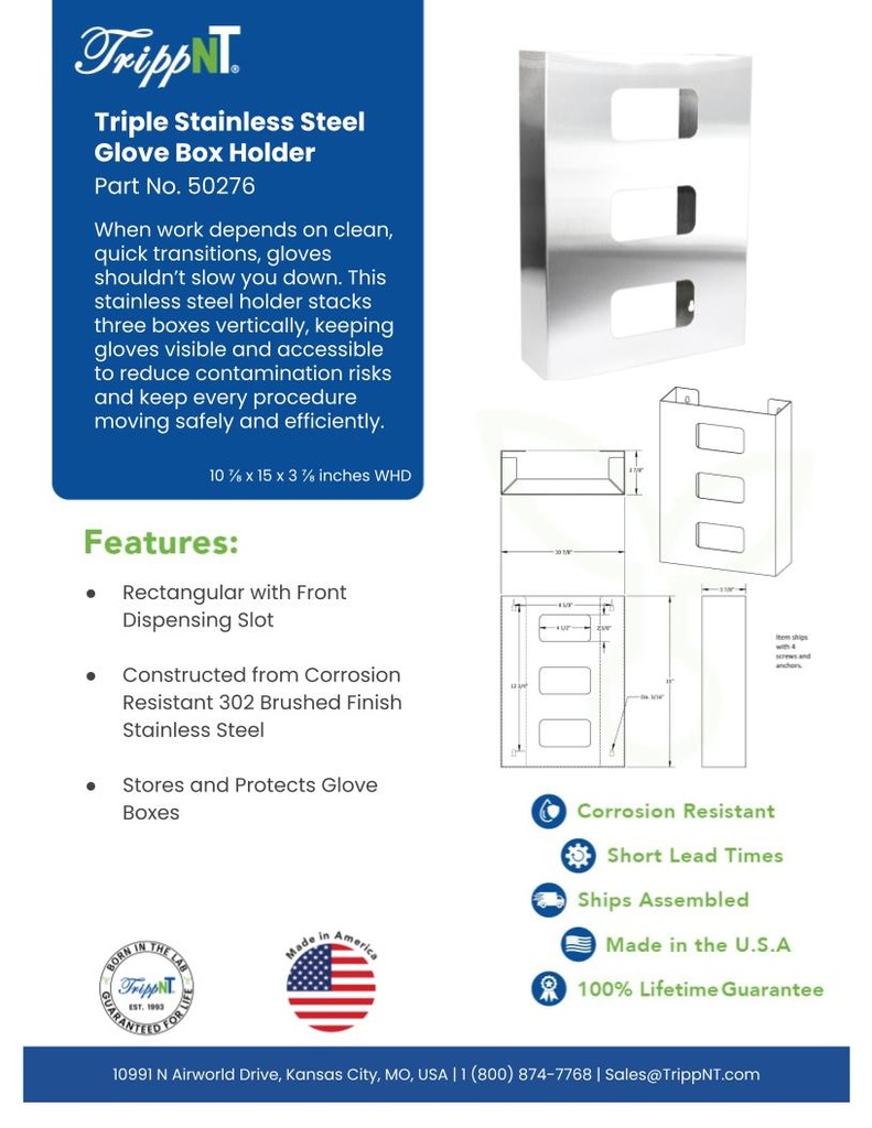 Triple Stainless Steel Glove Box Holder