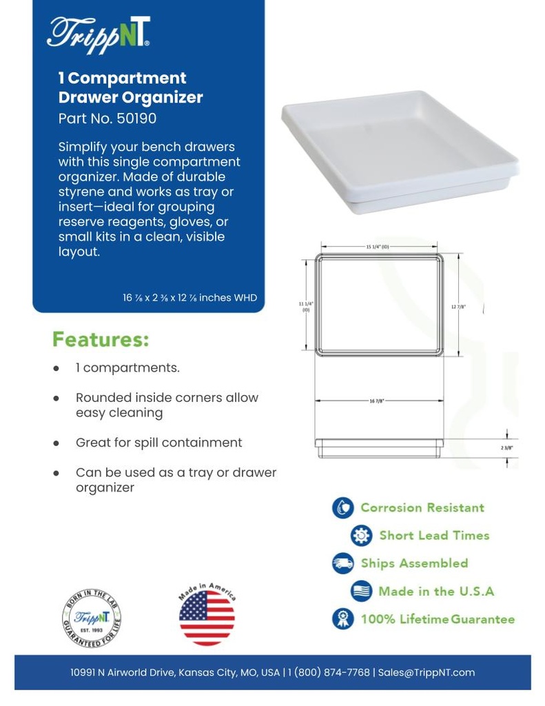 Small 1 Compartment Drawer Organizer