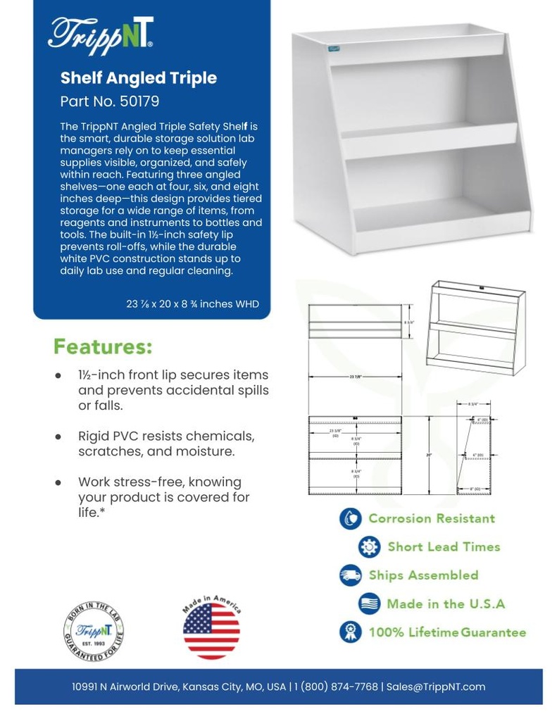 TrippNT White Angled Triple Safety Shelf