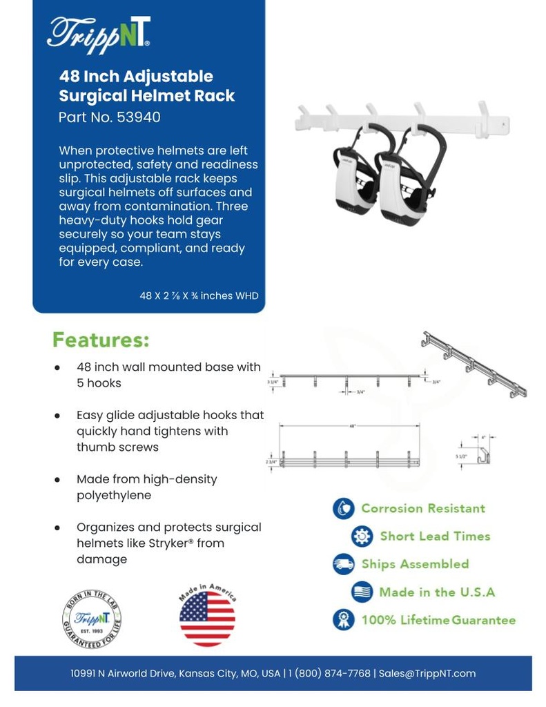 48 inch Adjustable Surgical Helmet Rack