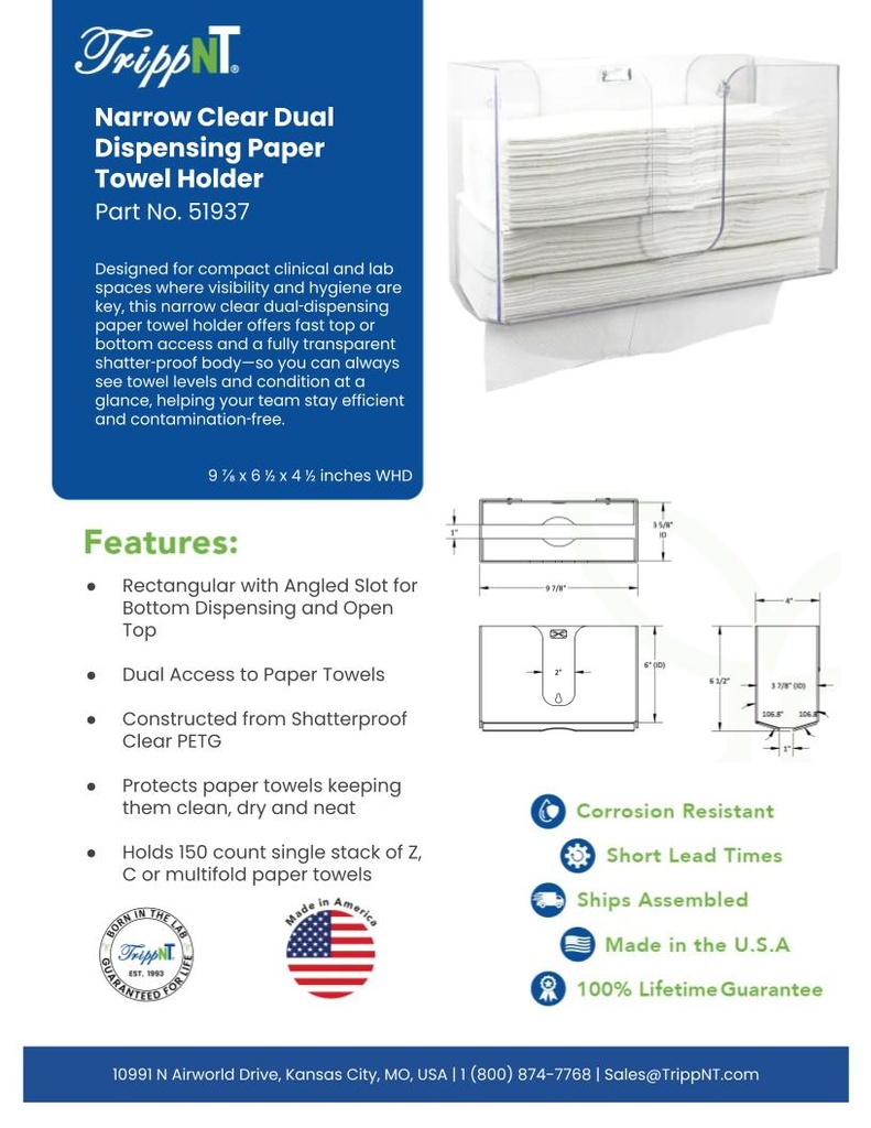 Narrow Clear Dual Dispensing Paper Towel Holder