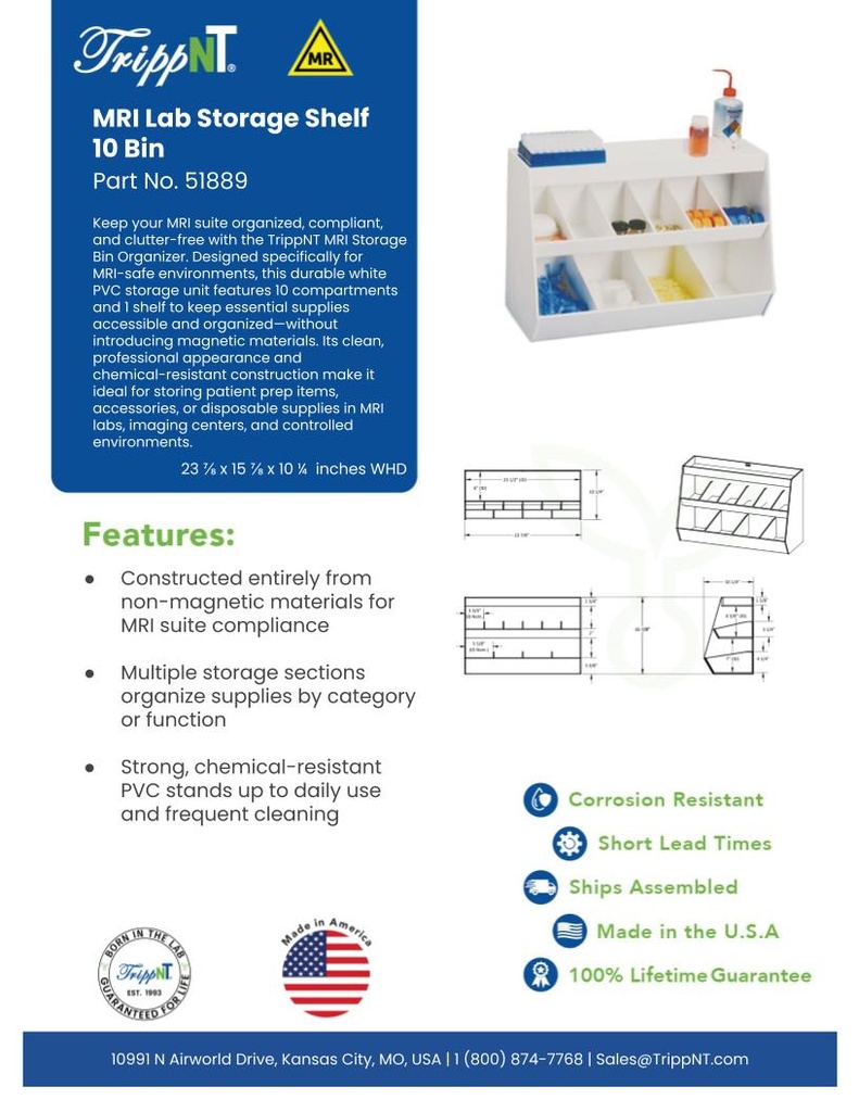 MRI Lab Storage Shelf with 10 Bins