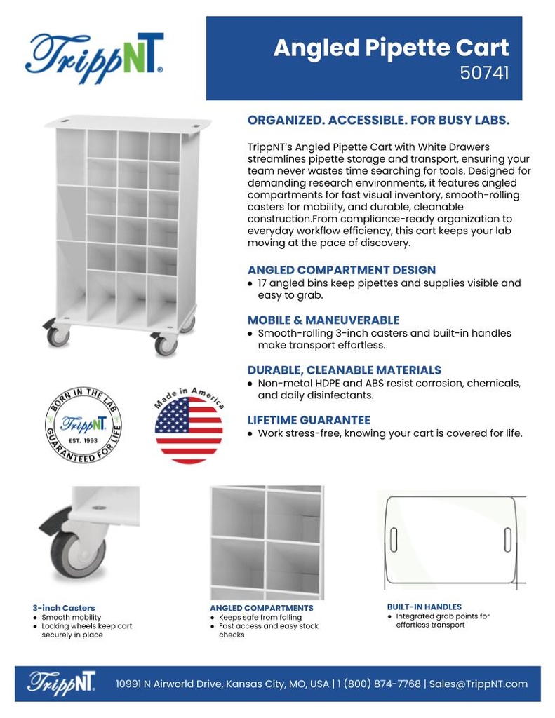 TrippNT White Angled Pipette Cart