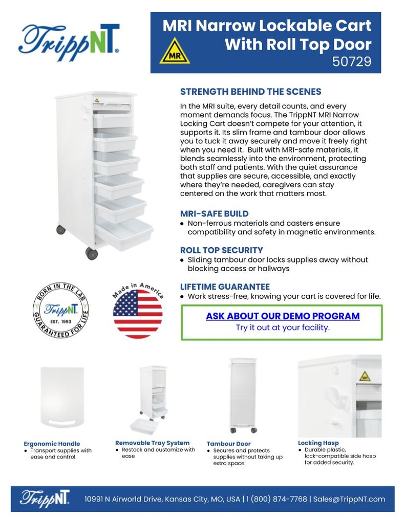 TrippNT White MRI Narrow Locking Cart