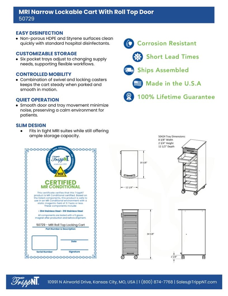 TrippNT White MRI Narrow Locking Cart