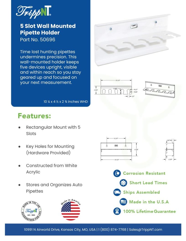 5 Slot Wall Mounted Pipette Holder