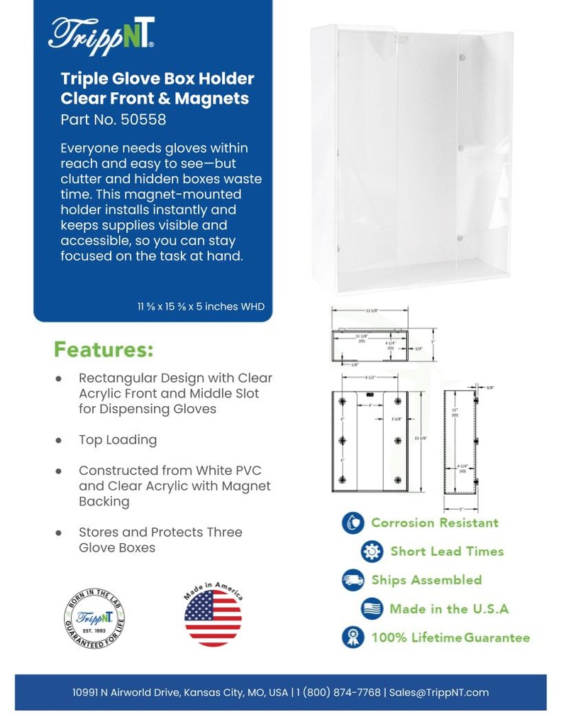 Triple Glove Box Holder Clear Front & Magnets