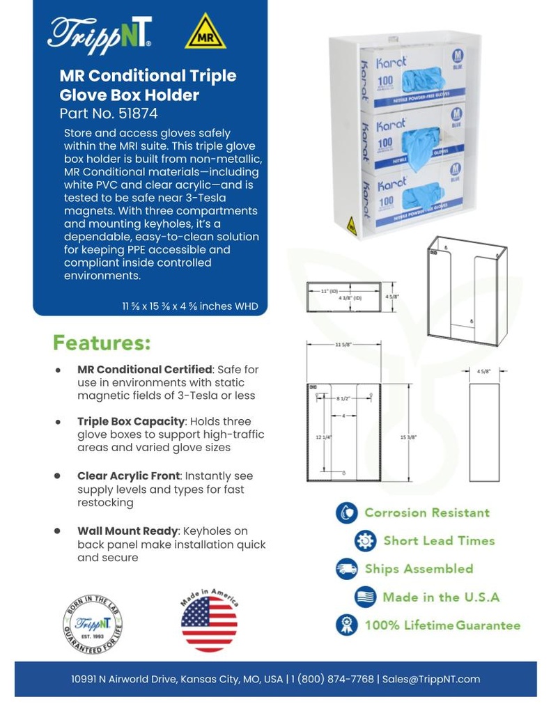 MRI Triple Glove Box Holder with Clear Front