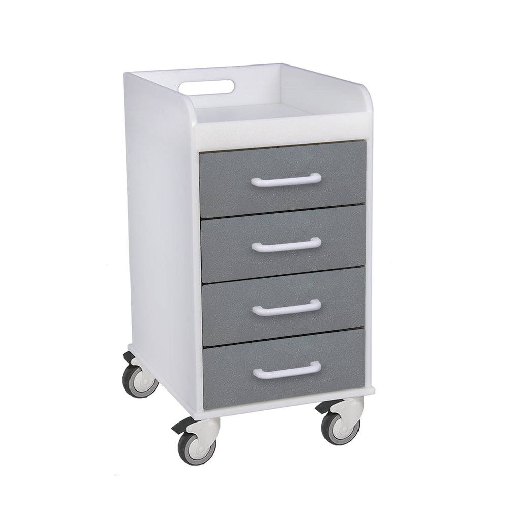Compact 4 Drawer Locking Cart, Silver Metallic