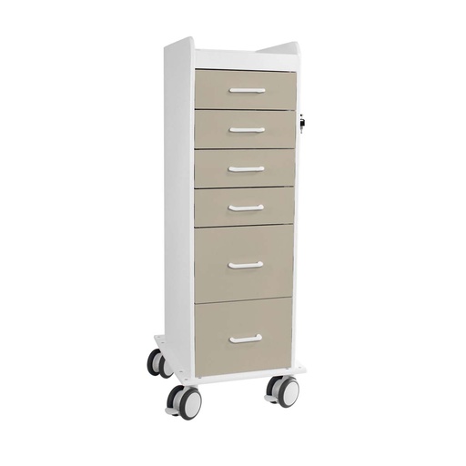 [51096] Tall Locking Cart 6D with Almond Beige Drawers